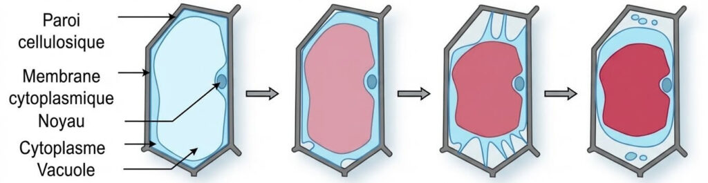 Accumulation du rouge neutre dans la vacuole : diffusion orientée