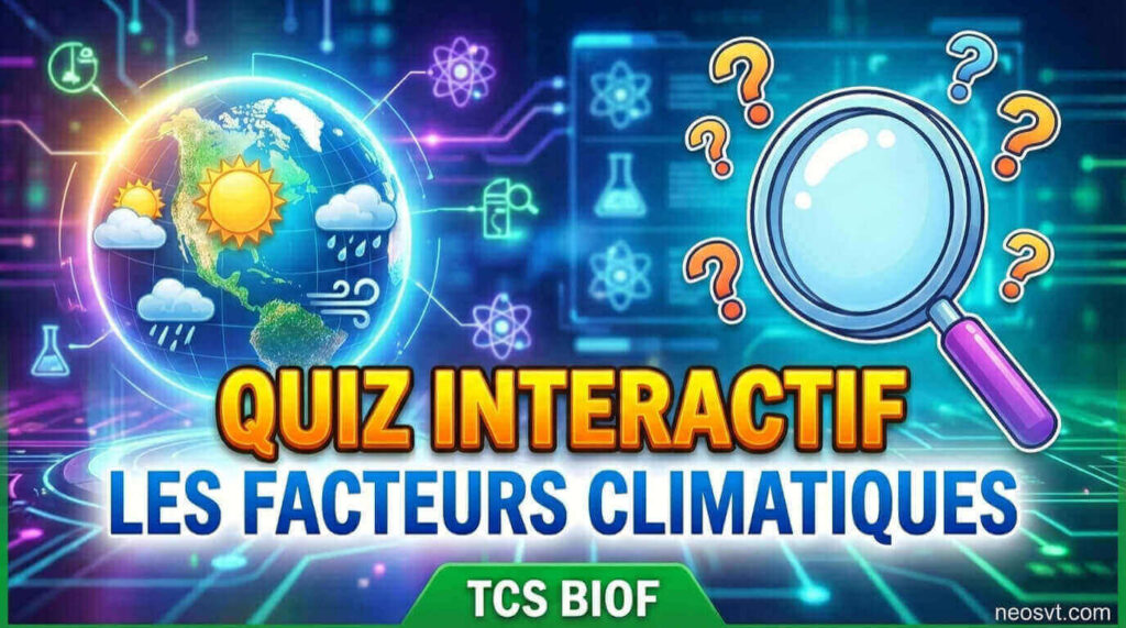 Miniature du quiz sur les facteurs climatiques montrant un défi de 20 questions pour le Tronc Commun Scientifique Biof sur NéoSvt.