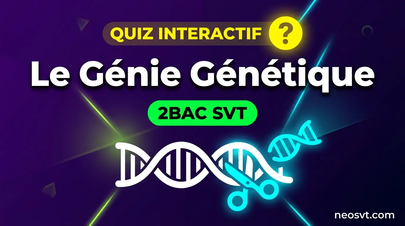 Image de présentation du quiz interactif sur le génie génétique pour le niveau 2BAC SVT, avec un schéma de plasmide et des ciseaux moléculaires (enzymes de restriction).