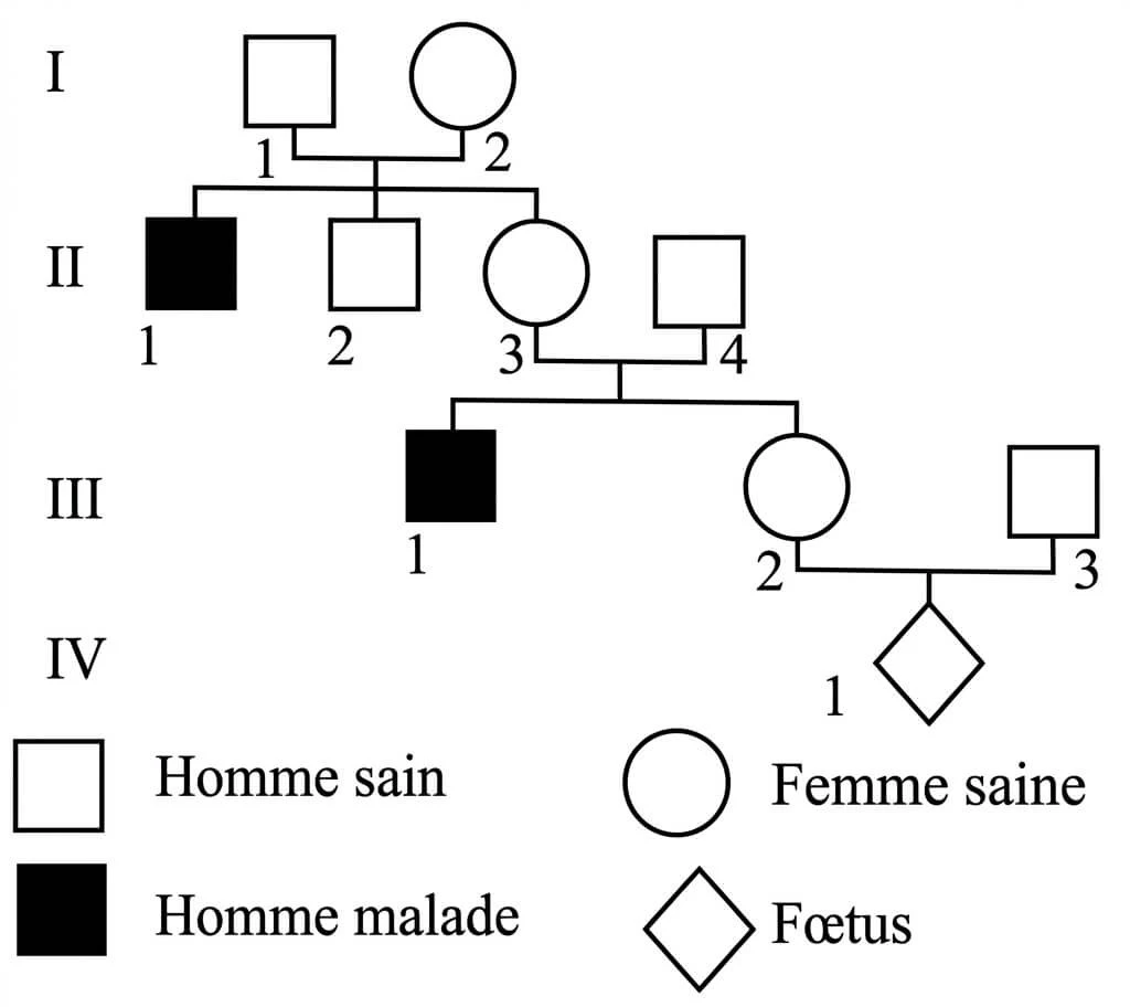 Document de SVT présentant l'arbre généalogique d'une famille touchée par la maladie de Kennedy
